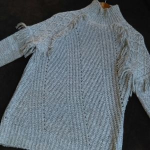 John + Jenn Fringe Knit Grey Sweater Size Small